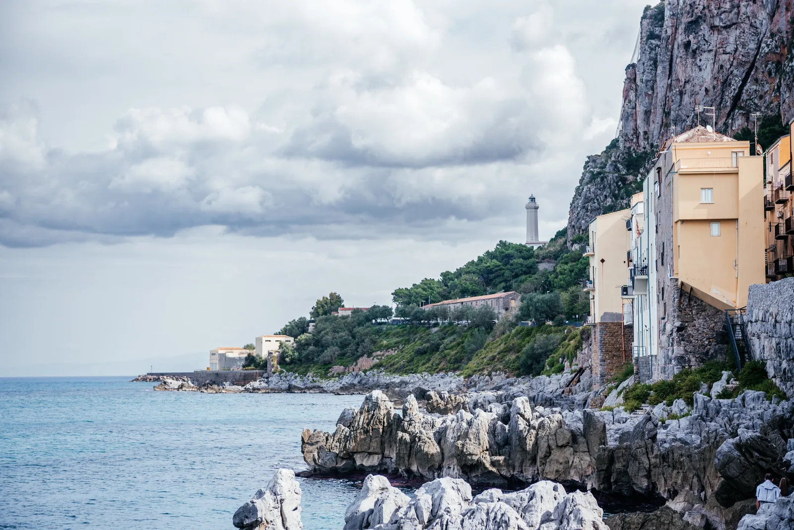 Cliffs and clear water on the coast beyond Cefalù