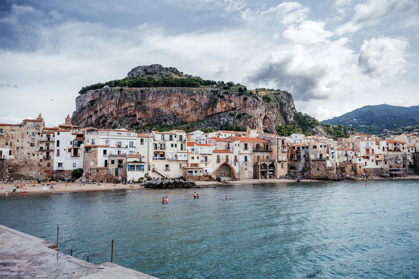 Panorama of the Cefalù waterfront with the Rocca behind